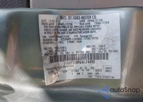 2006 Ford Focus Zx4 from USA, damaged, VIN 1FAHP34N96W174490